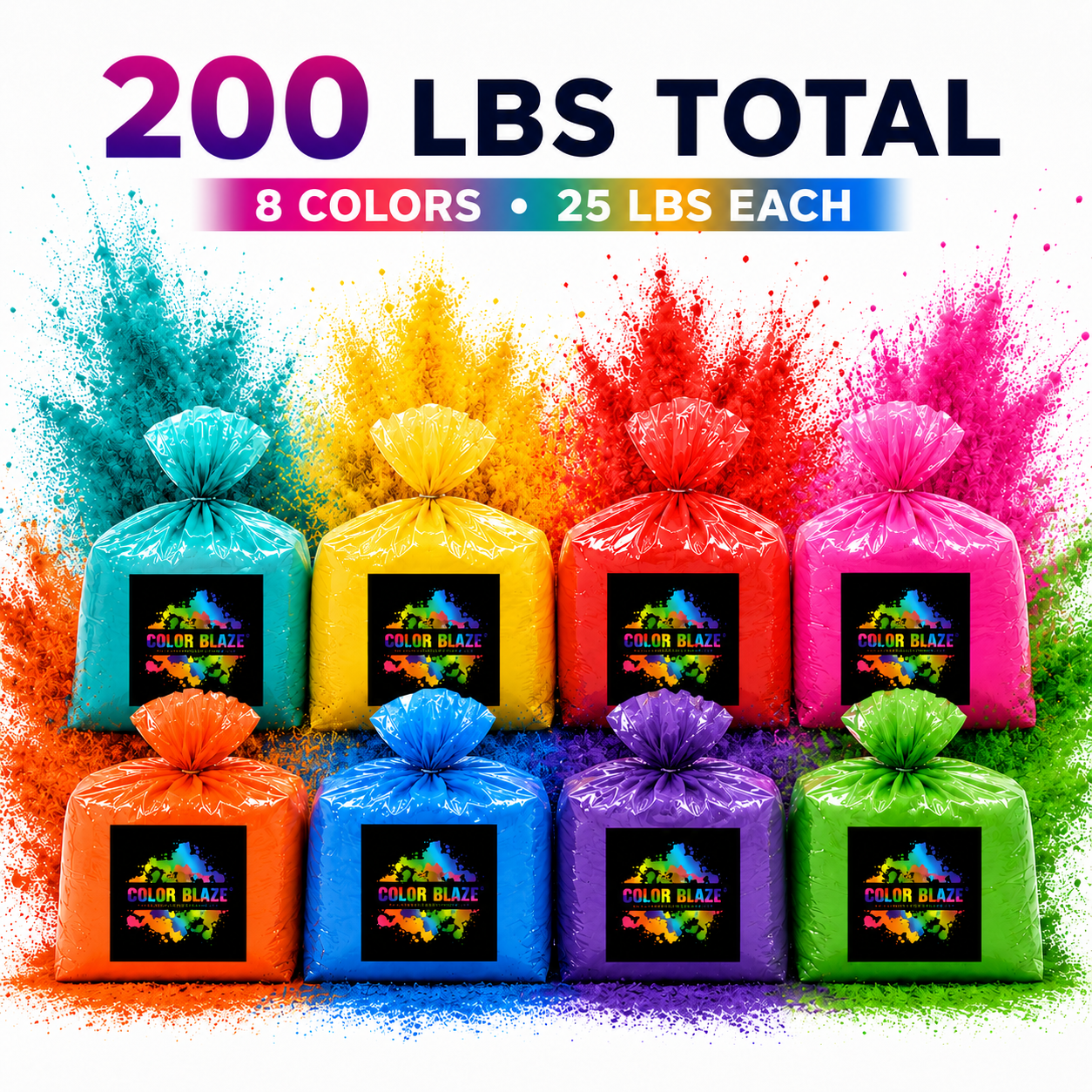 200 lb Bulk Color Powder (8 Colors of Your Choice) - Color Fun Run, Holi, Gender Reveal & Events Color Blaze®