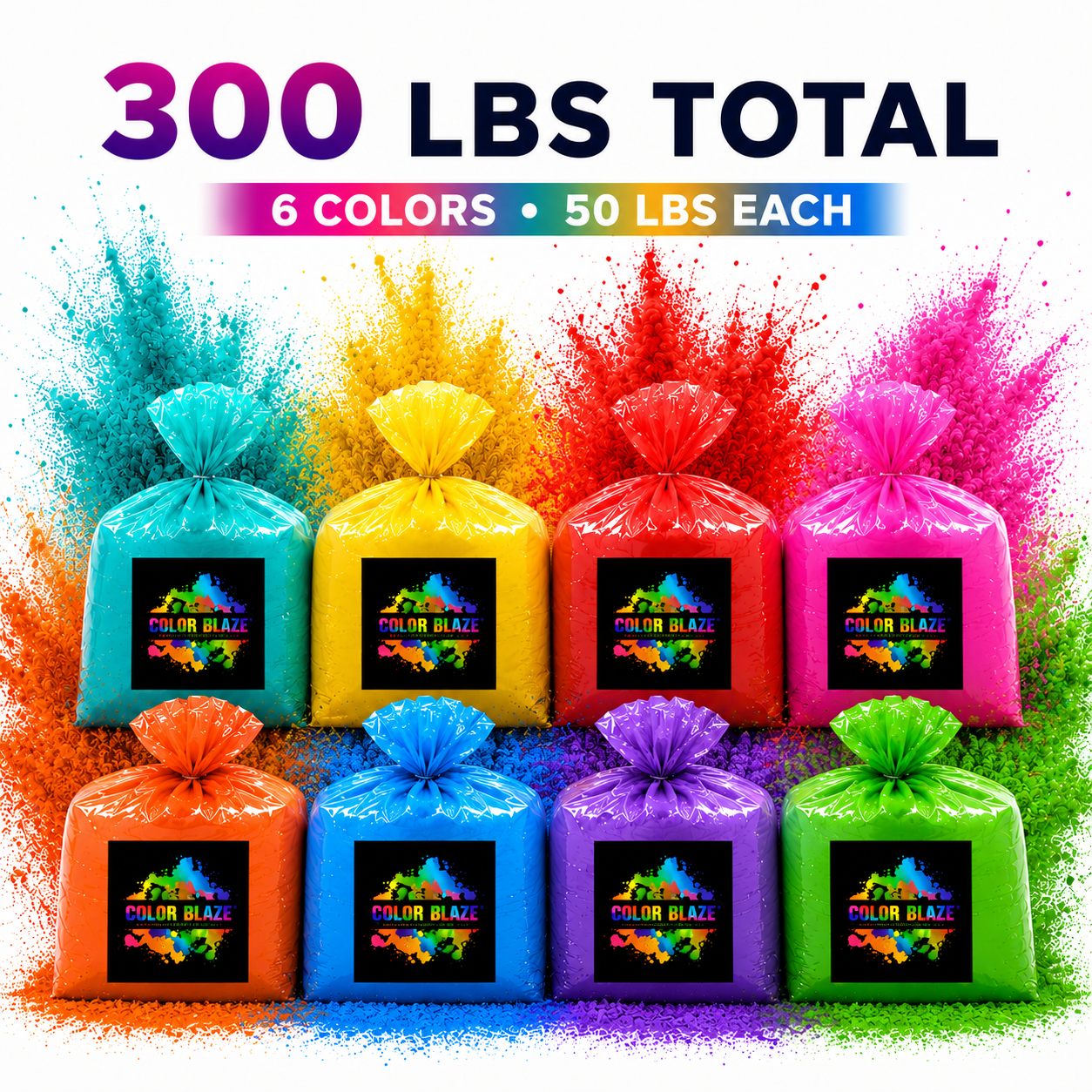 300 lb Bulk Color Powder (6 Colors of Your Choice) - Color Fun Run, Holi, Gender Reveal & Events Color Blaze®