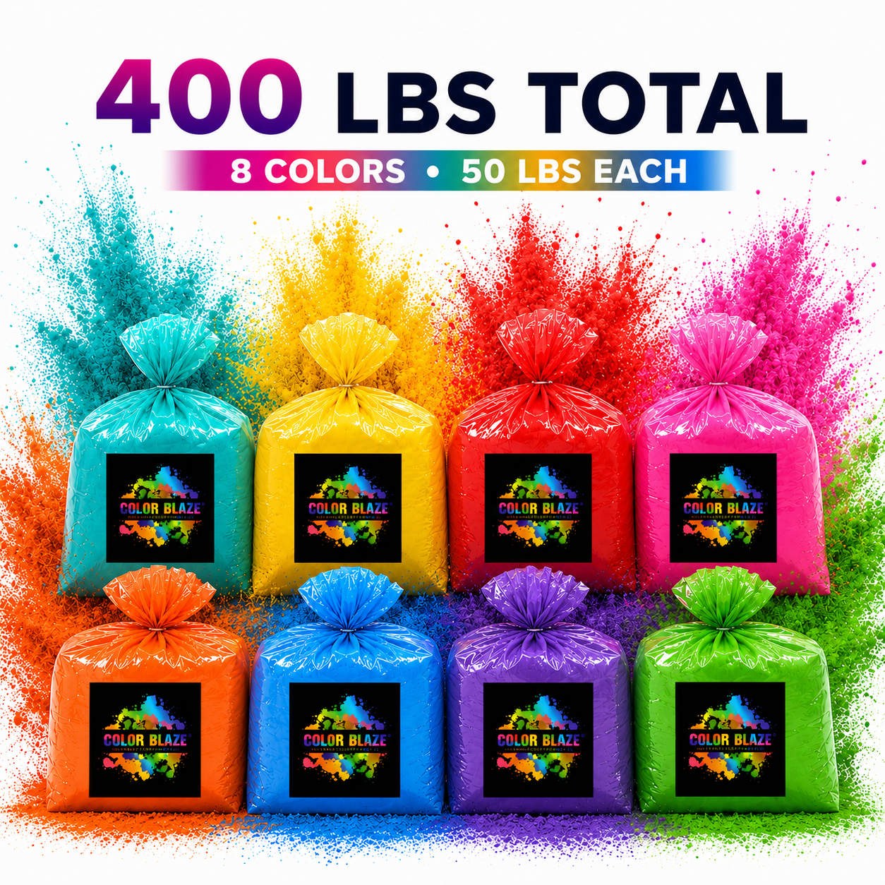 400 lb Bulk Color Powder (8 Colors of Your Choice) - Color Fun Run, Holi, Gender Reveal & Events Color Blaze®