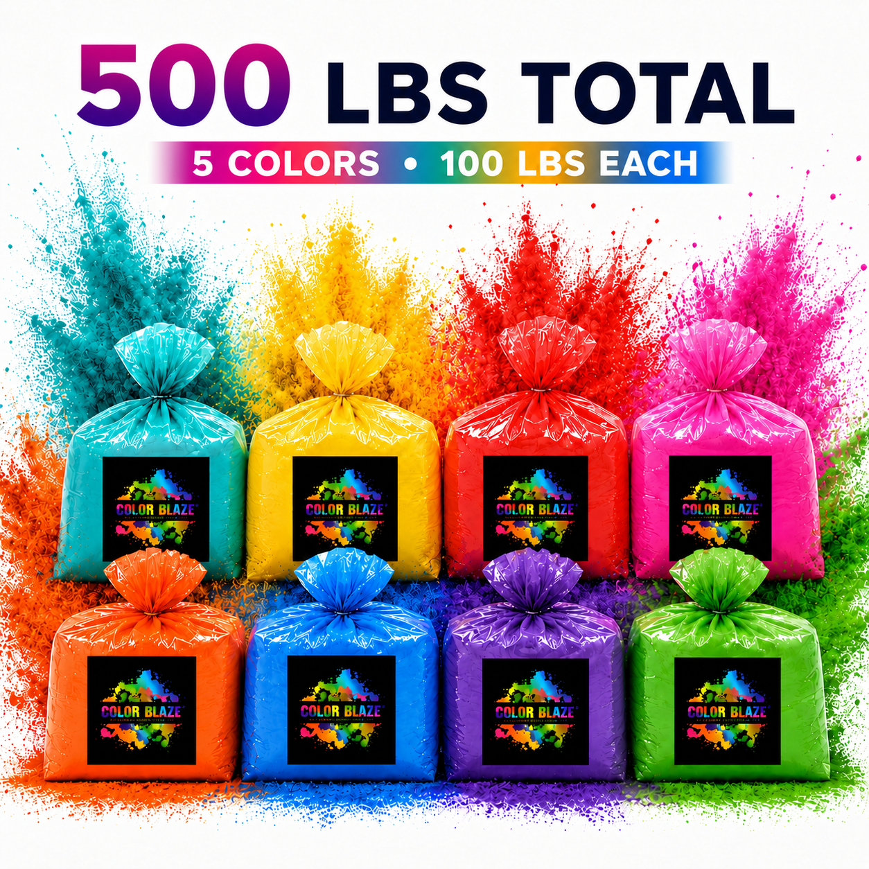 500 lb Bulk Color Powder (5 Colors of Your Choice) - Color Fun Run, Holi, Gender Reveal & Events Color Blaze®