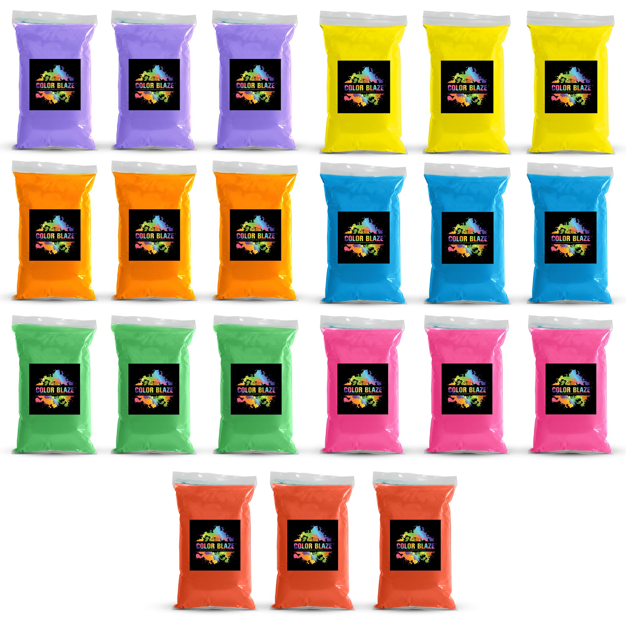 21lb Pack (3lbs of 7 Colors) - Holi Powder, Color Fun Run, Gender Reveal & Events Color Blaze®