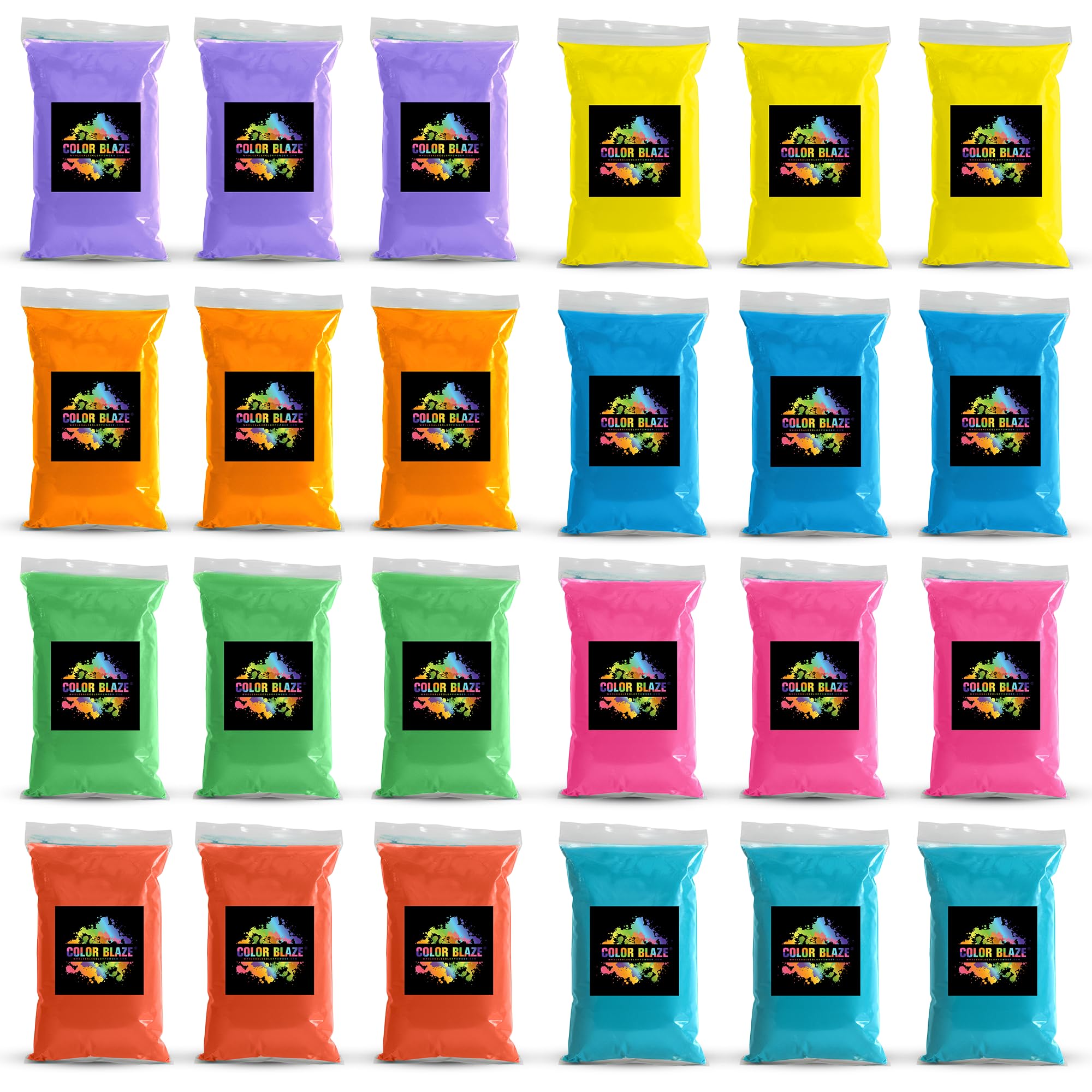 24lb Pack (3lbs of 8 Colors) - Holi Powder, Color Fun Run, Gender Reveal & Events Color Blaze®